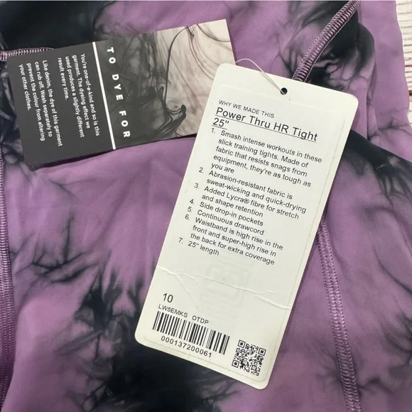 NWT Lululemon Power Thru Tight 25" Over Tie Dye Wisteria Purple Graphite Grey 10